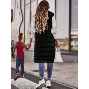 Hooded Sleeveless Coat, Casual Long Length Versatile Winter Warm Outerwear, Women's Clothing