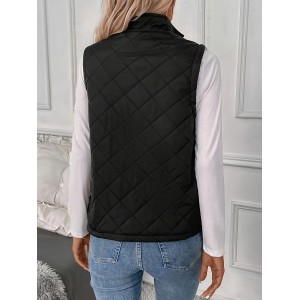 Argyle Pattern Fall & Winter Vest, Casual Zip Up Sleeveless Vest, Women's Clothing