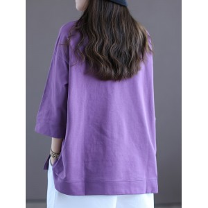 Letter Print Simple T-shirt, Casual Drop Shoulder 3/4 Sleeve Crew Neck T-shirt, Women's Clothing