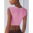 Solid Color Cropped Tank Top, Casual Low Cut Short Sleeve Tank Top For Spring & Summer, Women's Clothing