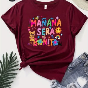 Cartoon Print T-Shirt, Short Sleeve Crew Neck Casual Top For Summer & Spring, Women's Clothing