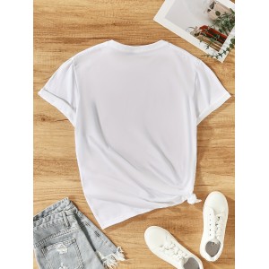 Cute Cat Print T-shirt, Short Sleeve Crew Neck Casual Top For Summer & Spring, Women's Clothing