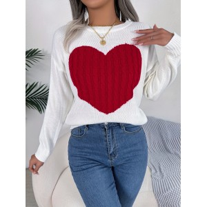 Twist Heart Knitted Pullover Sweater, Casual Long Sleeve Sweater For Fall & Winter, Women's Clothing