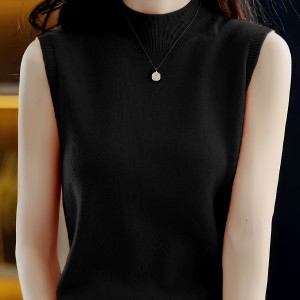 Solid Mock Neck Knitted Top, Elegant Sleeveless Versatile Top, Women's Clothing
