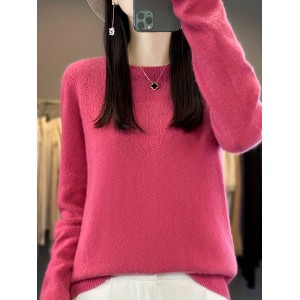 Solid Crew Neck Wool Sweater, Casual Long Sleeve Cozy Basic Sweater, Women's Clothing