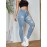 Plain Ripped Holes Skinny Jeans, Slim Fit Frayed Hem Drawstring Elastic Waist Denim Pants, Women's Denim Jeans & Clothing